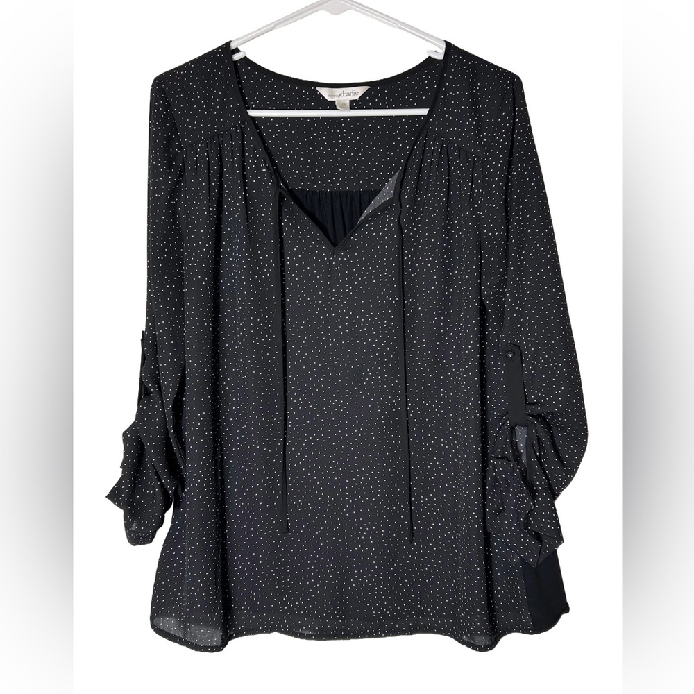 Charming Charlie Black and White‎ Polka Dot Blouse